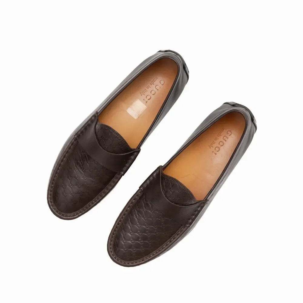 Gucci GG Microguccissima Monogram Brown Leather Loafers Mocasin US 10
